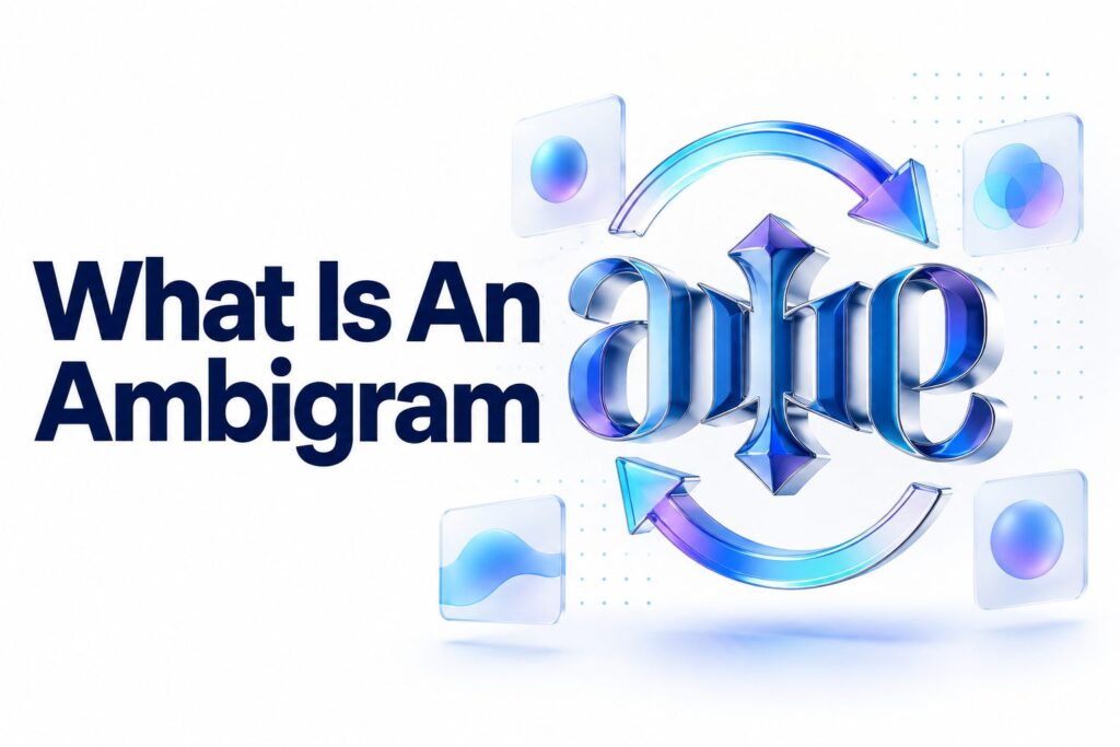 Stylized ambigram lettering that reads the same when rotated 180 degrees